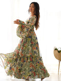 Outstanding Green Digital Printed Georgette Event Wear Gown
