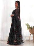 Captivating Black Bandhani Printed Chiffon Gown With Dupatta