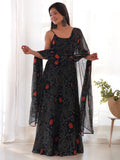 Captivating Black Bandhani Printed Chiffon Gown With Dupatta