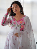Beautiful White Floral Printed Organza Festival Wear Anarkali Suit