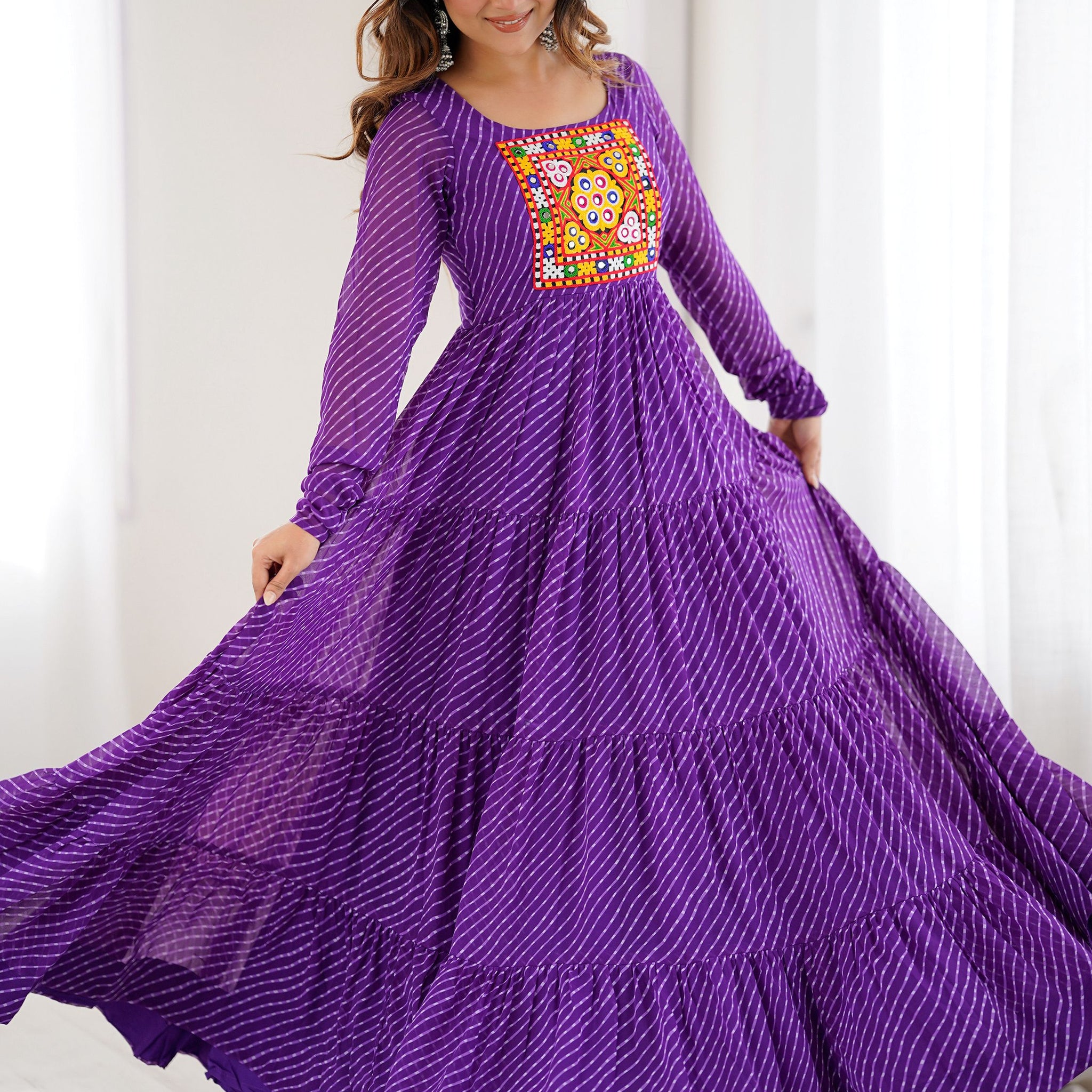 Special Purple Laheriya Printed Georgette Navratri Special Gown