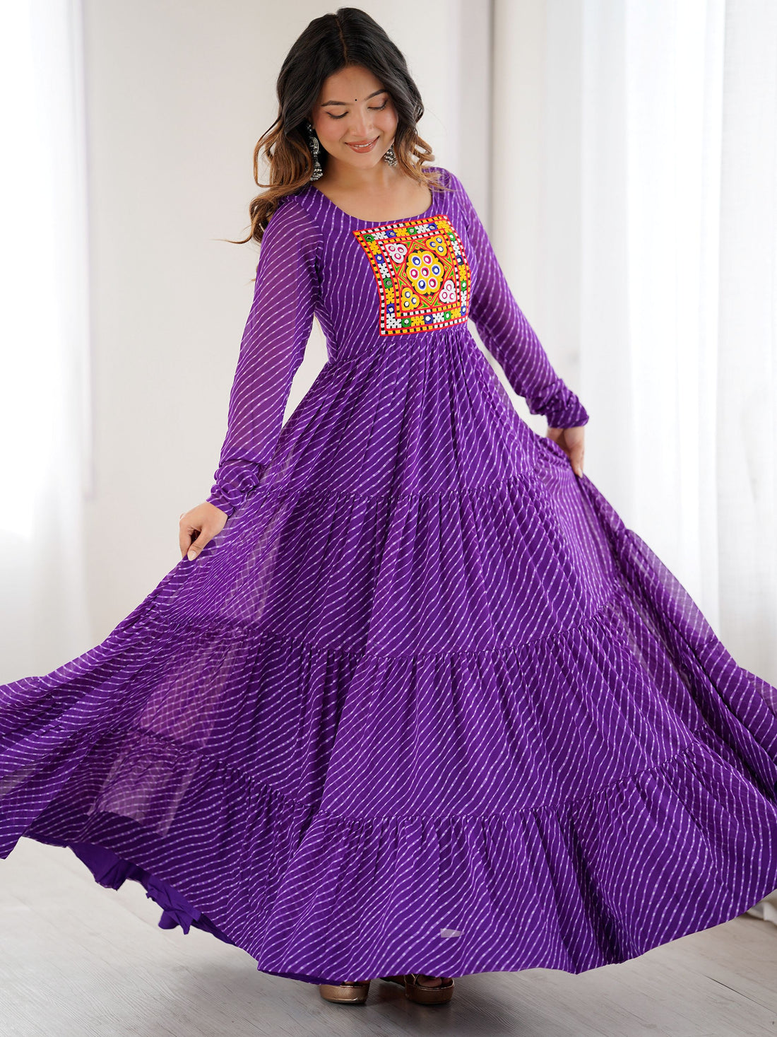 Special Purple Laheriya Printed Georgette Navratri Special Gown