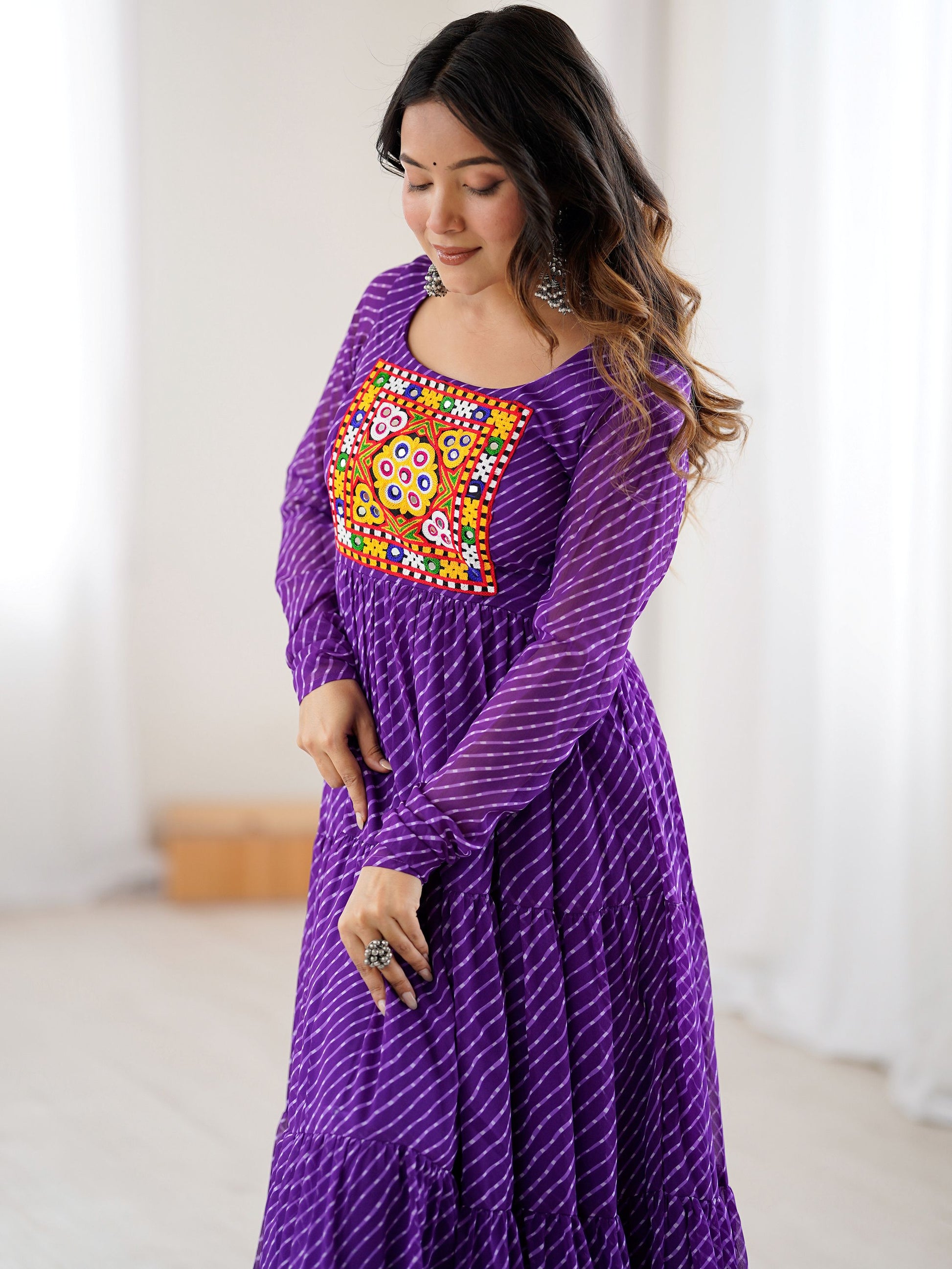 Special Purple Laheriya Printed Georgette Navratri Special Gown