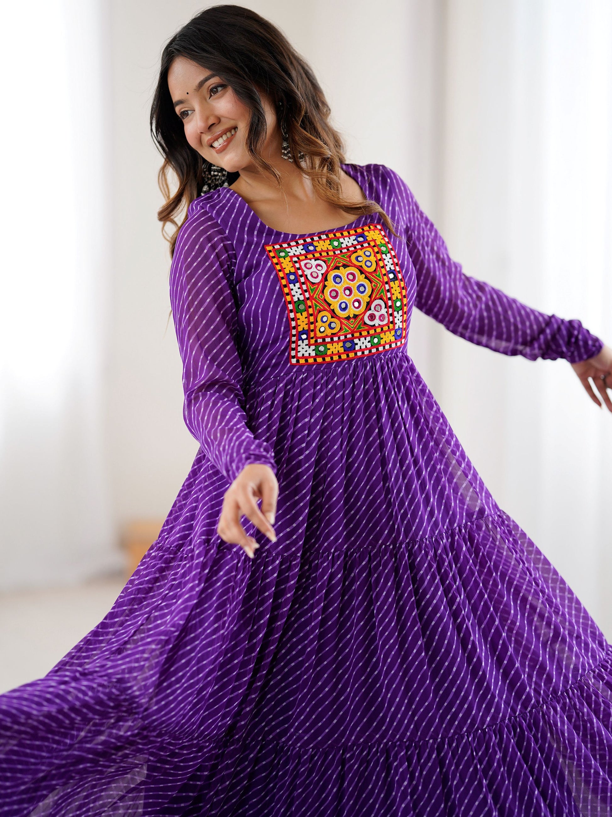 Special Purple Laheriya Printed Georgette Navratri Special Gown
