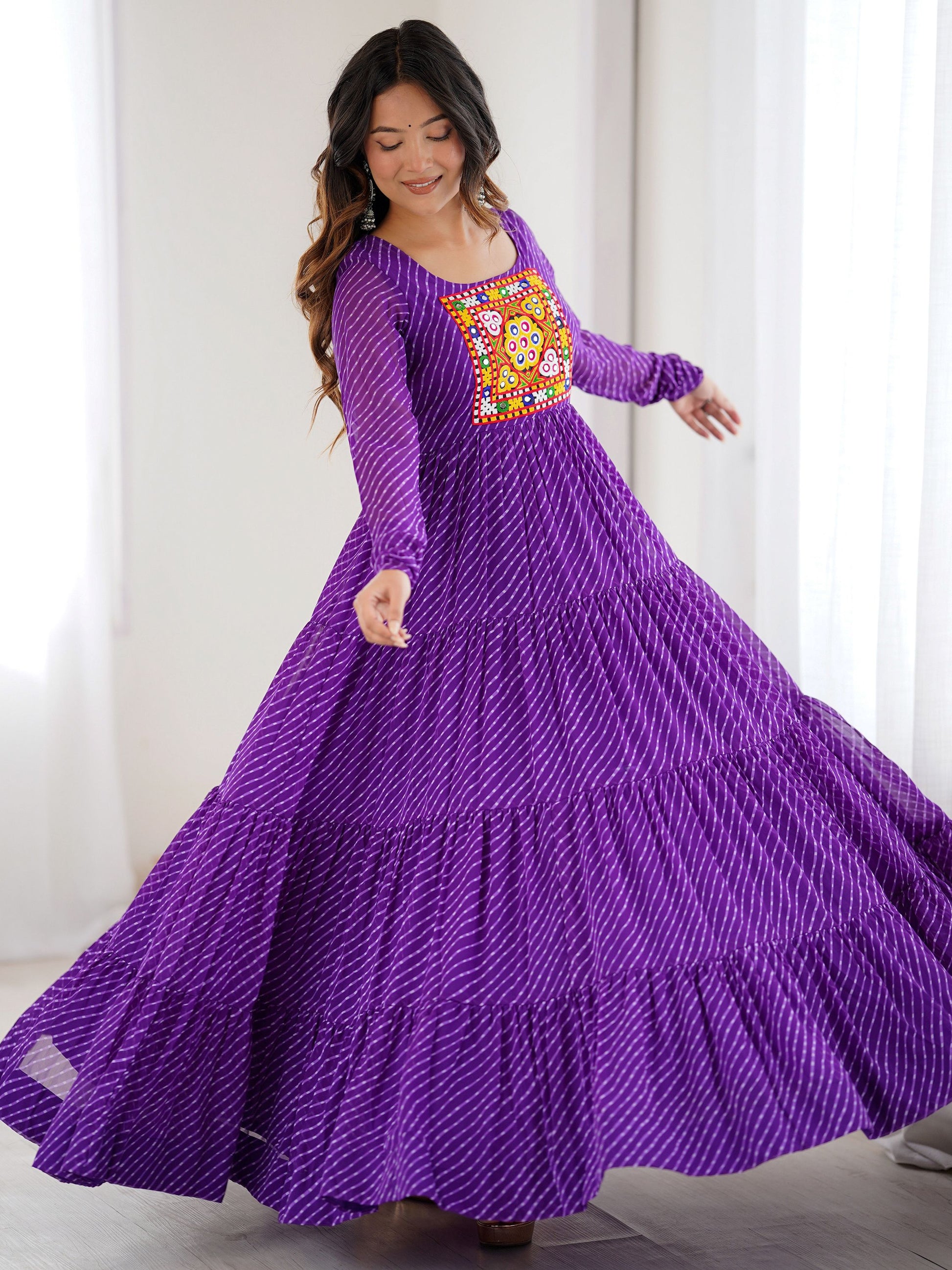 Special Purple Laheriya Printed Georgette Navratri Special Gown