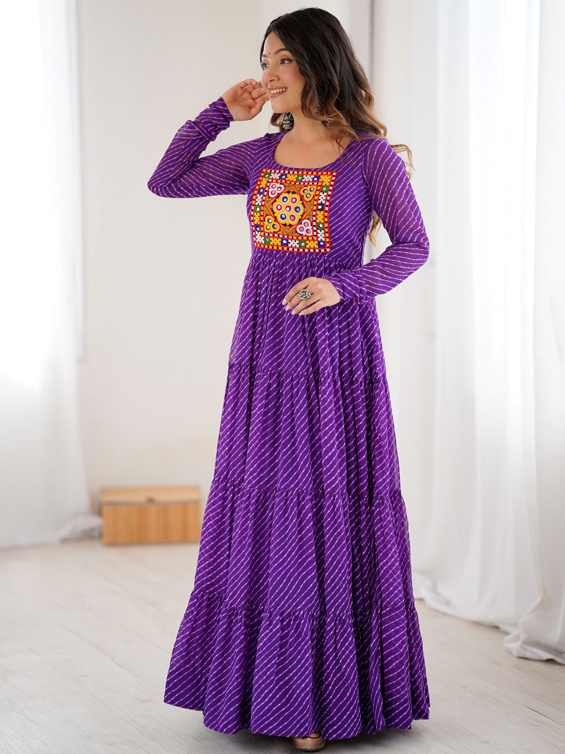 Special Purple Laheriya Printed Georgette Navratri Special Gown