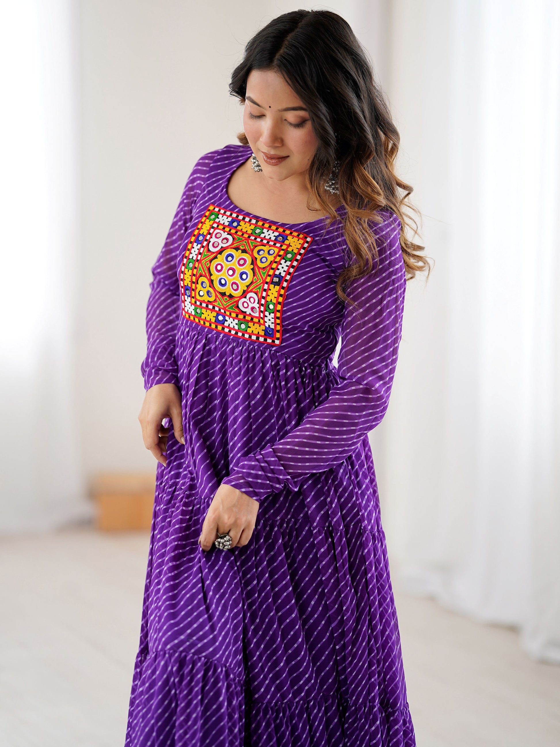 Special Purple Laheriya Printed Georgette Navratri Special Gown