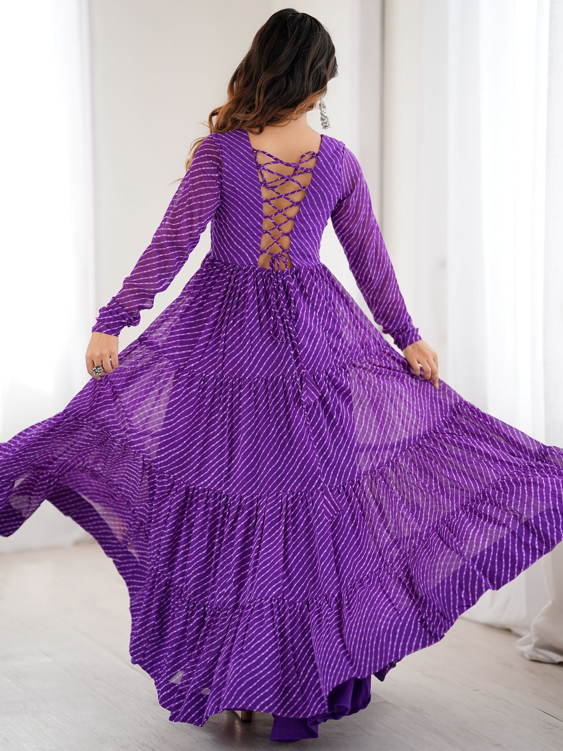 Special Purple Laheriya Printed Georgette Navratri Special Gown