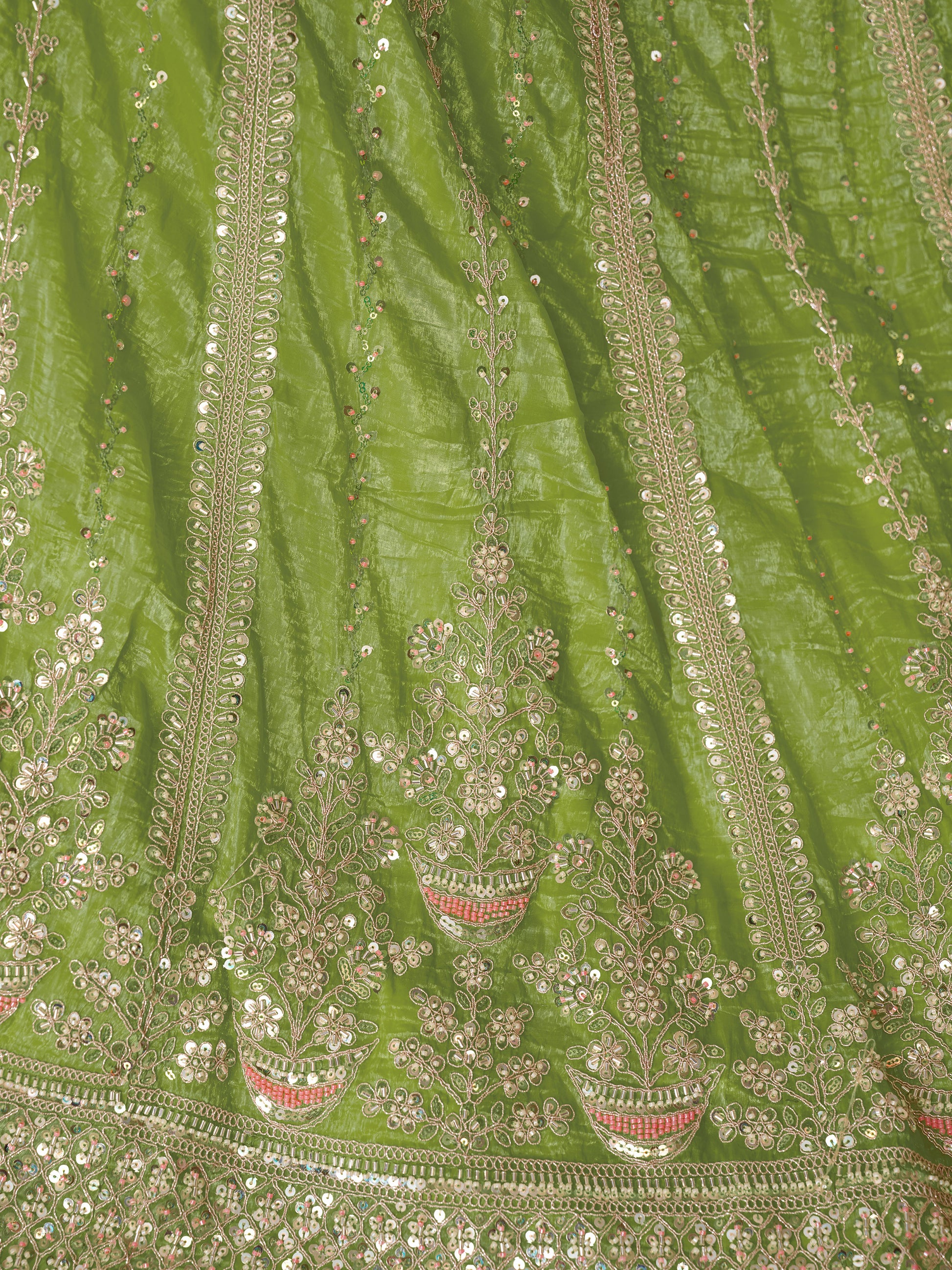 Dazzling Green Sequins Work Silk Wedding Lehenga Choli With Dupatta
