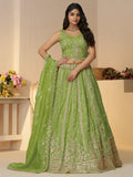 Dazzling Green Sequins Work Silk Wedding Lehenga Choli With Dupatta