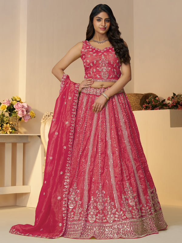 Wonderful Pink Sequins Silk Reception Wear Lehenga Choli With Dupatta