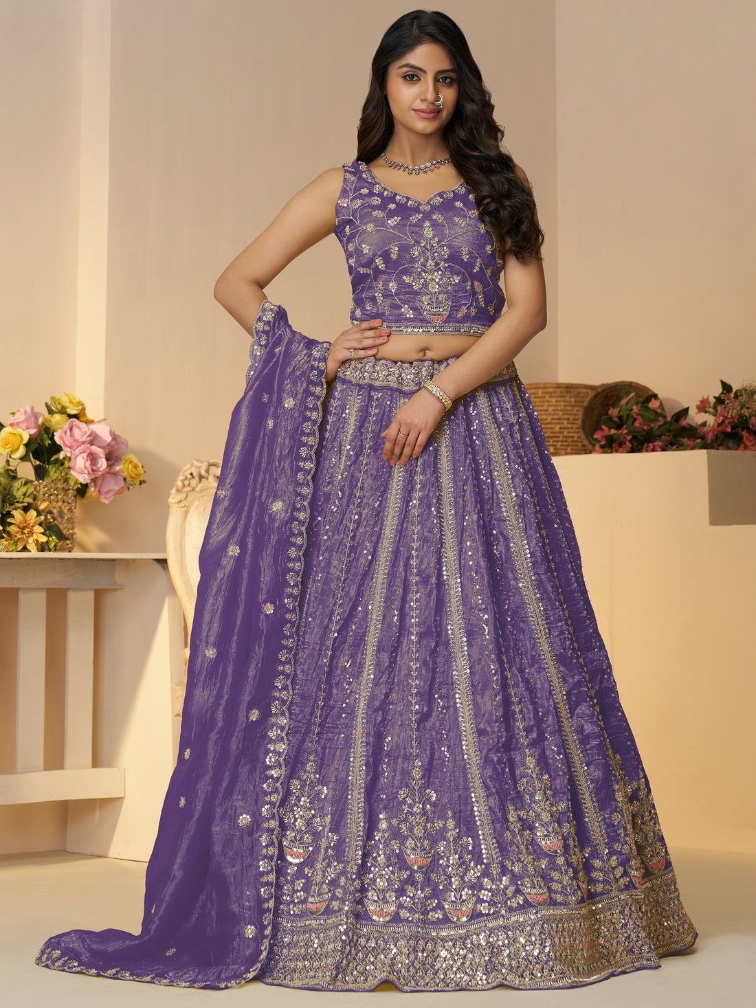 Enchanting Purple Zari Work Silk Engagement Wear Lehenga Choli