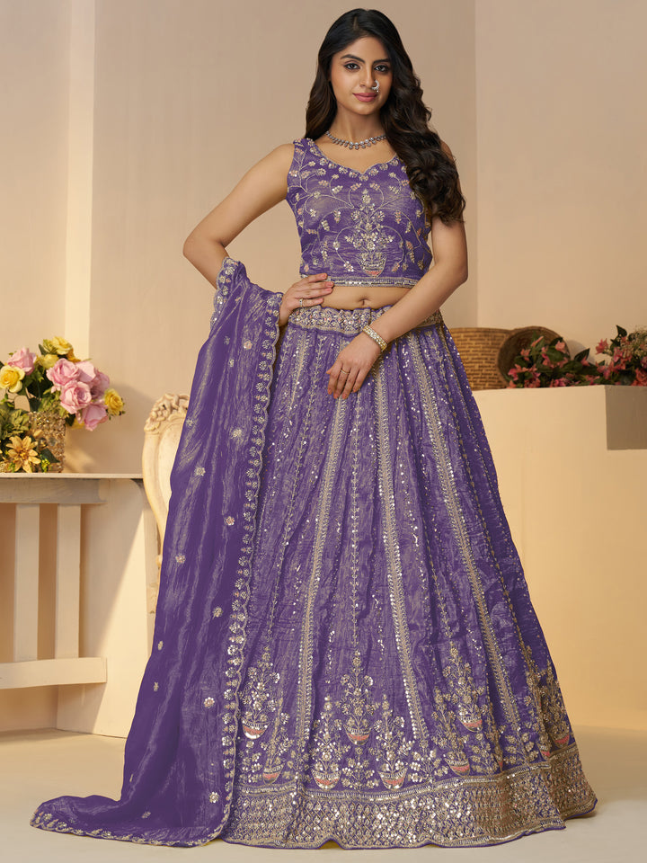 Enchanting Purple Zari Work Silk Engagement Wear Lehenga Choli