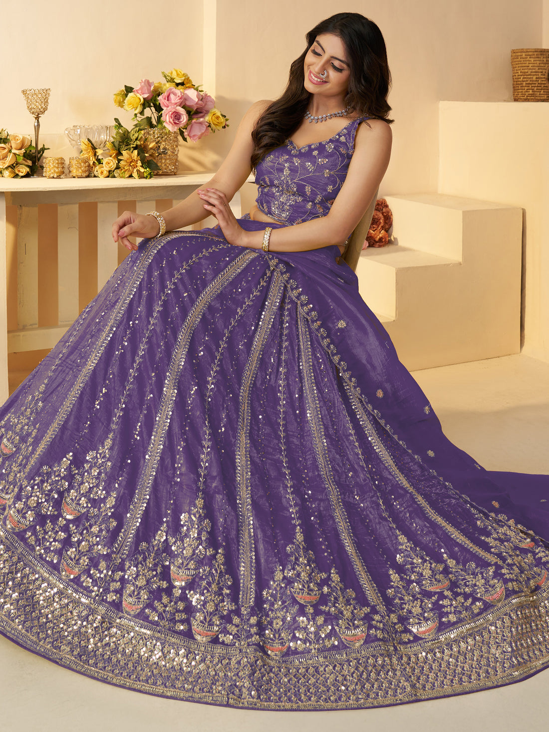 Enchanting Purple Zari Work Silk Engagement Wear Lehenga Choli
