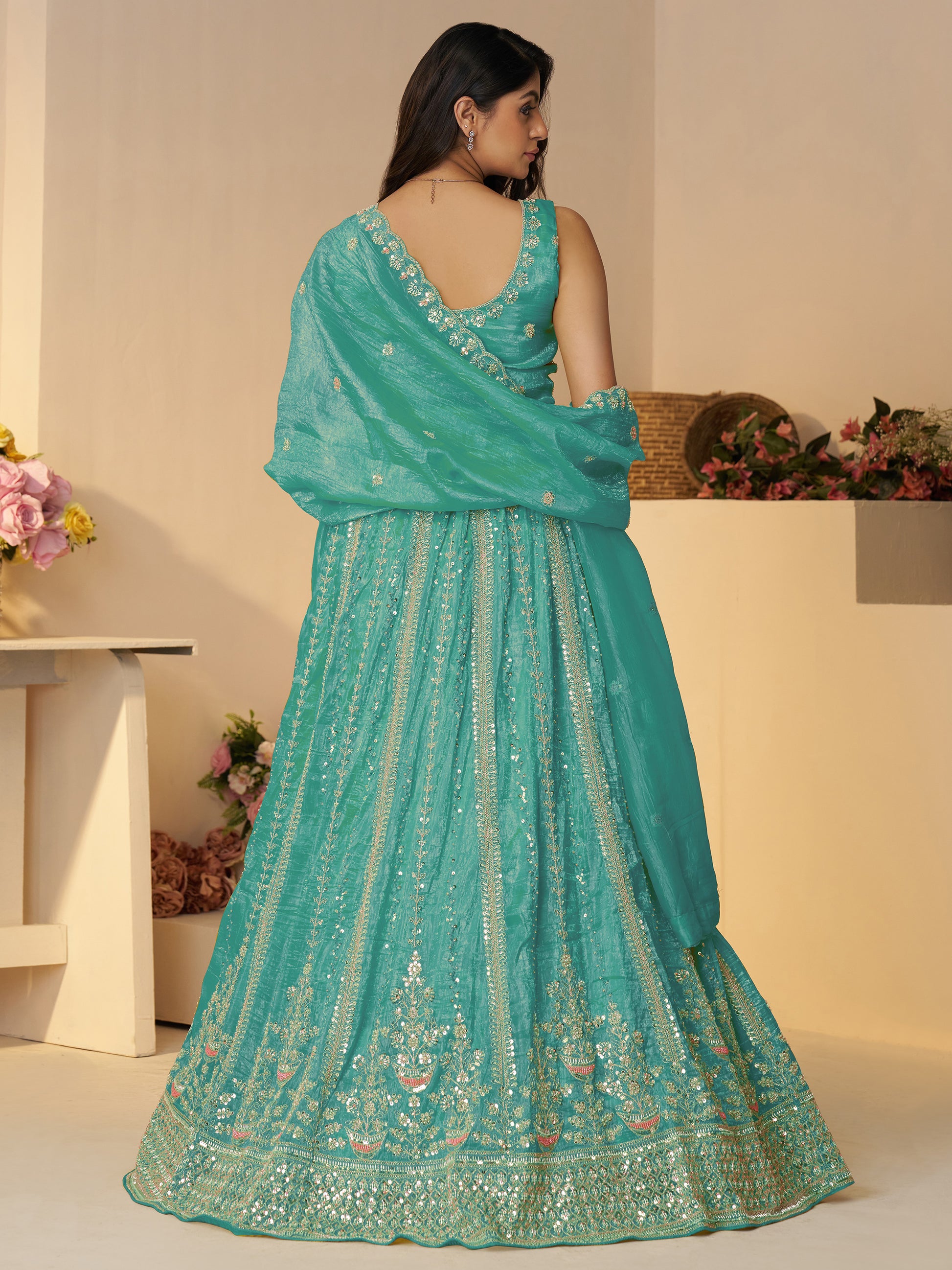 Fascinating Sky Blue Zari Work Silk Bridesmaid Lehenga Choli