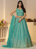 Fascinating Sky Blue Zari Work Silk Bridesmaid Lehenga Choli
