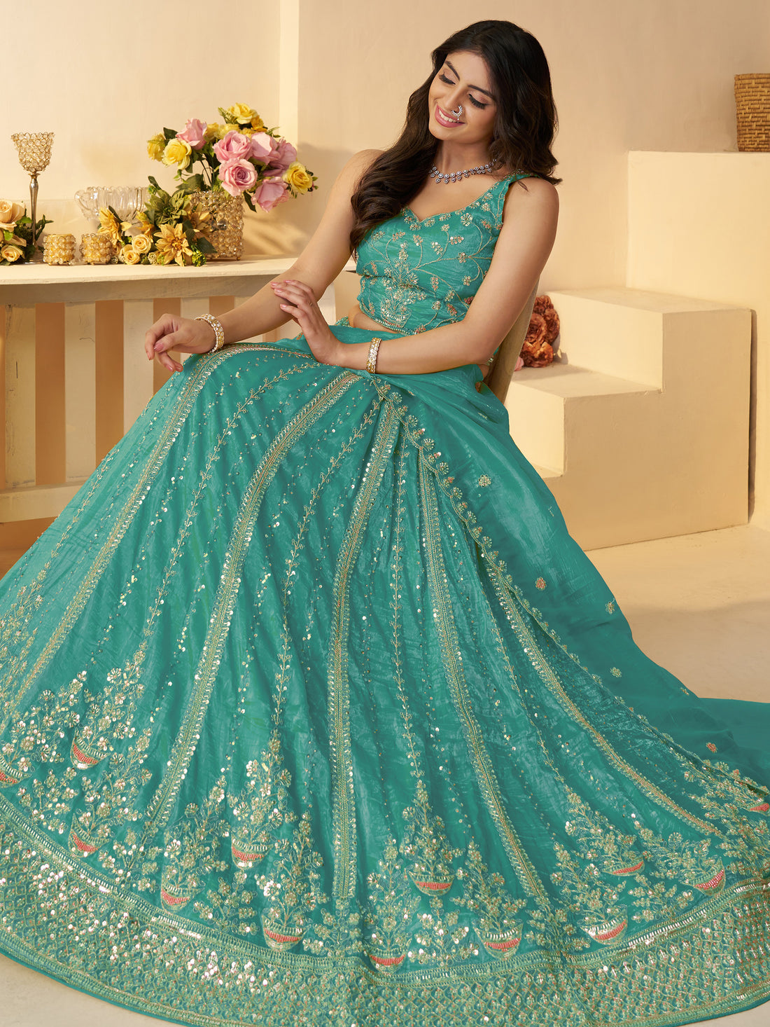 Fascinating Sky Blue Zari Work Silk Bridesmaid Lehenga Choli