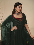 Beautiful Green Sequins Georgette Ready-Made Palazzo Suit