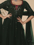 Beautiful Green Sequins Georgette Ready-Made Palazzo Suit