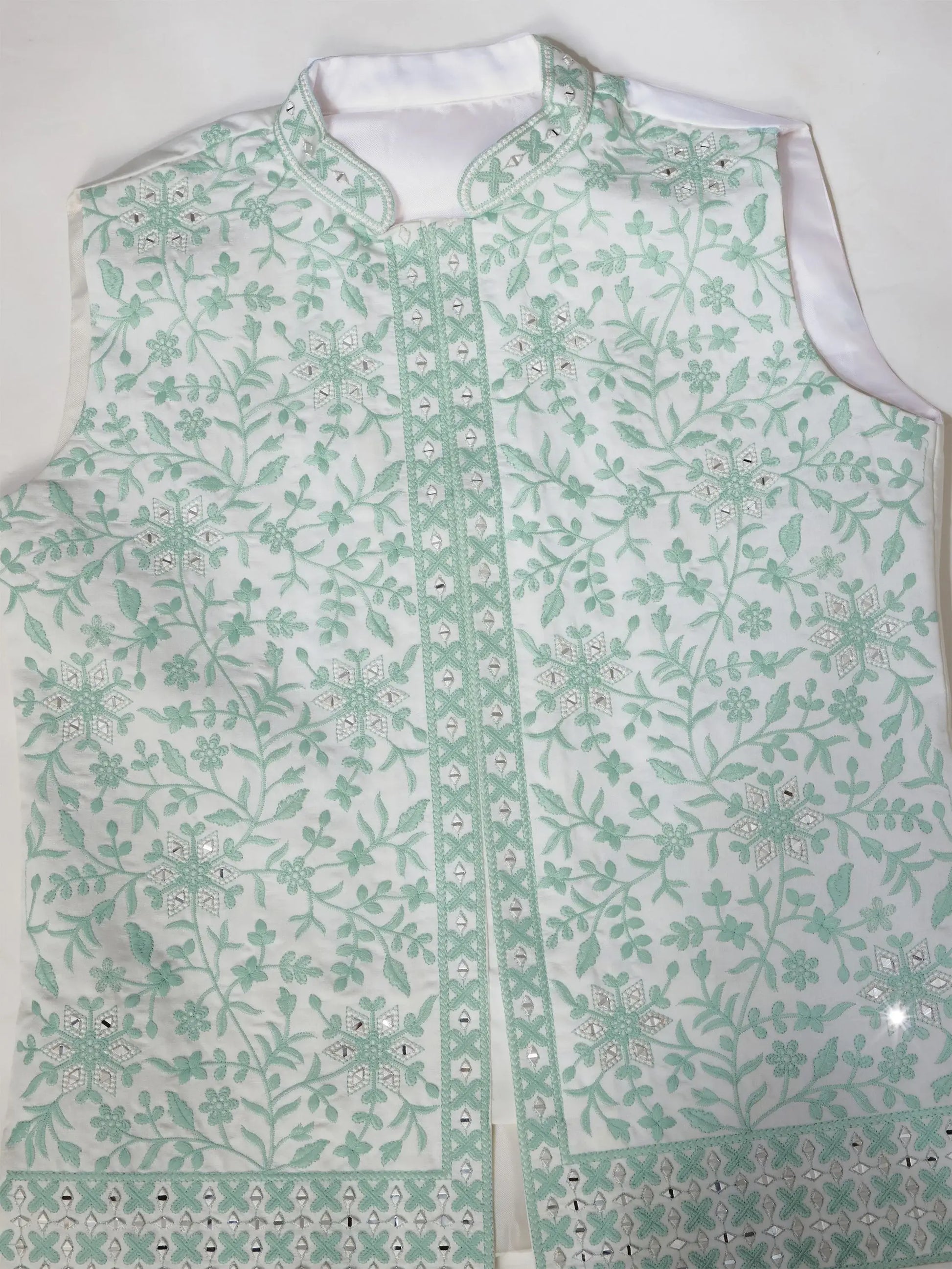 Fantastic White Embroidered Silk Festive Wear Men Kurta Set And Jacket