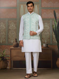 Fantastic White Embroidered Silk Festive Wear Men Kurta Set And Jacket