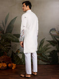 White Thread Embroidered Viscose Silk Function Wear Men Kurta