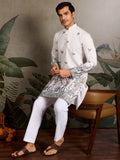 White Thread Embroidered Viscose Silk Function Wear Men Kurta