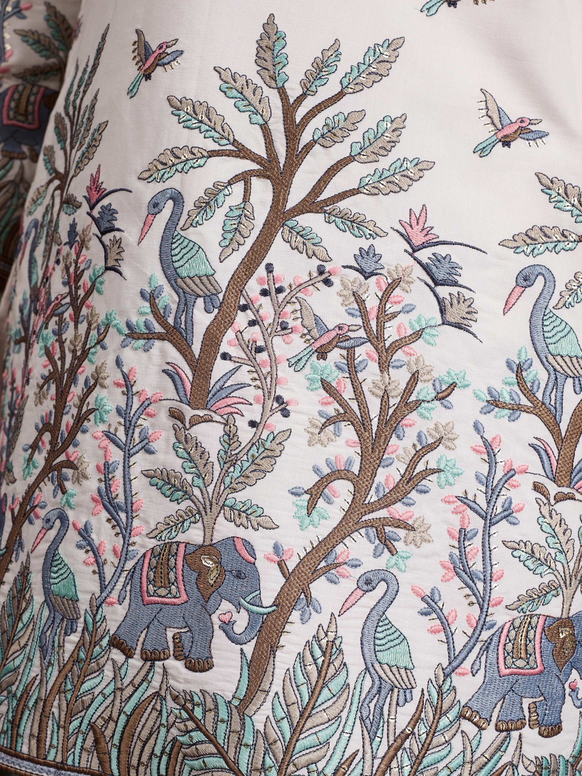 White Thread Embroidered Viscose Silk Function Wear Men Kurta