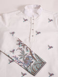 White Thread Embroidered Viscose Silk Function Wear Men Kurta
