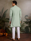 Astonishing Pista Green Embroidered Viscose Silk Wedding Wear Men Kurta