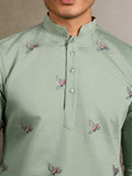 Astonishing Pista Green Embroidered Viscose Silk Wedding Wear Men Kurta