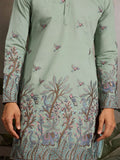 Astonishing Pista Green Embroidered Viscose Silk Wedding Wear Men Kurta