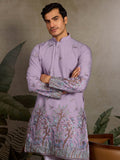 Elegant Lavender Thread Work Viscose Silk Festive Wear Men Kurta