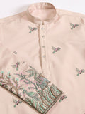 Amazing Beige Thread Work Viscose Silk Festive Wear Men Kurta