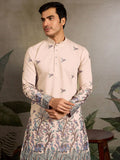 Amazing Beige Thread Work Viscose Silk Festive Wear Men Kurta