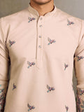Amazing Beige Thread Work Viscose Silk Festive Wear Men Kurta