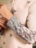Amazing Beige Thread Work Viscose Silk Festive Wear Men Kurta