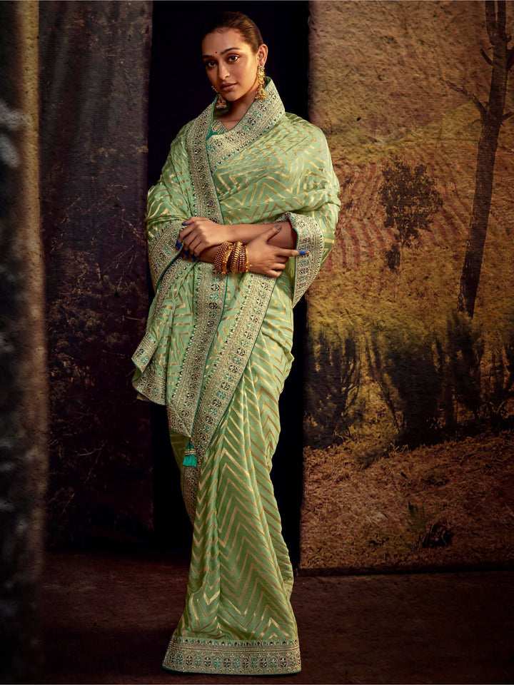 Gorgeous Sea Green Zari Work Silk Festival Wear Saree With Blouse