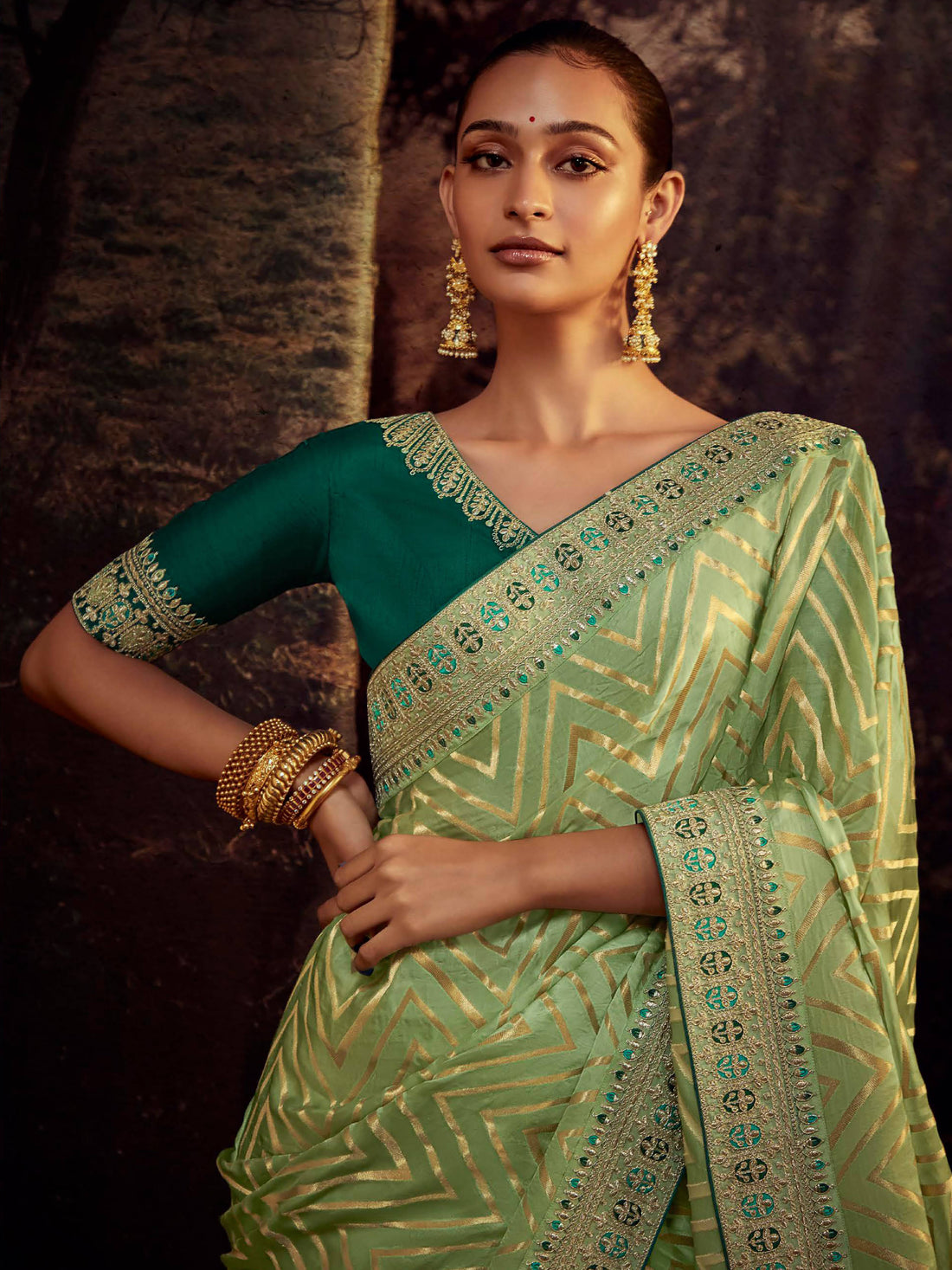 Gorgeous Sea Green Zari Work Silk Festival Wear Saree With Blouse
