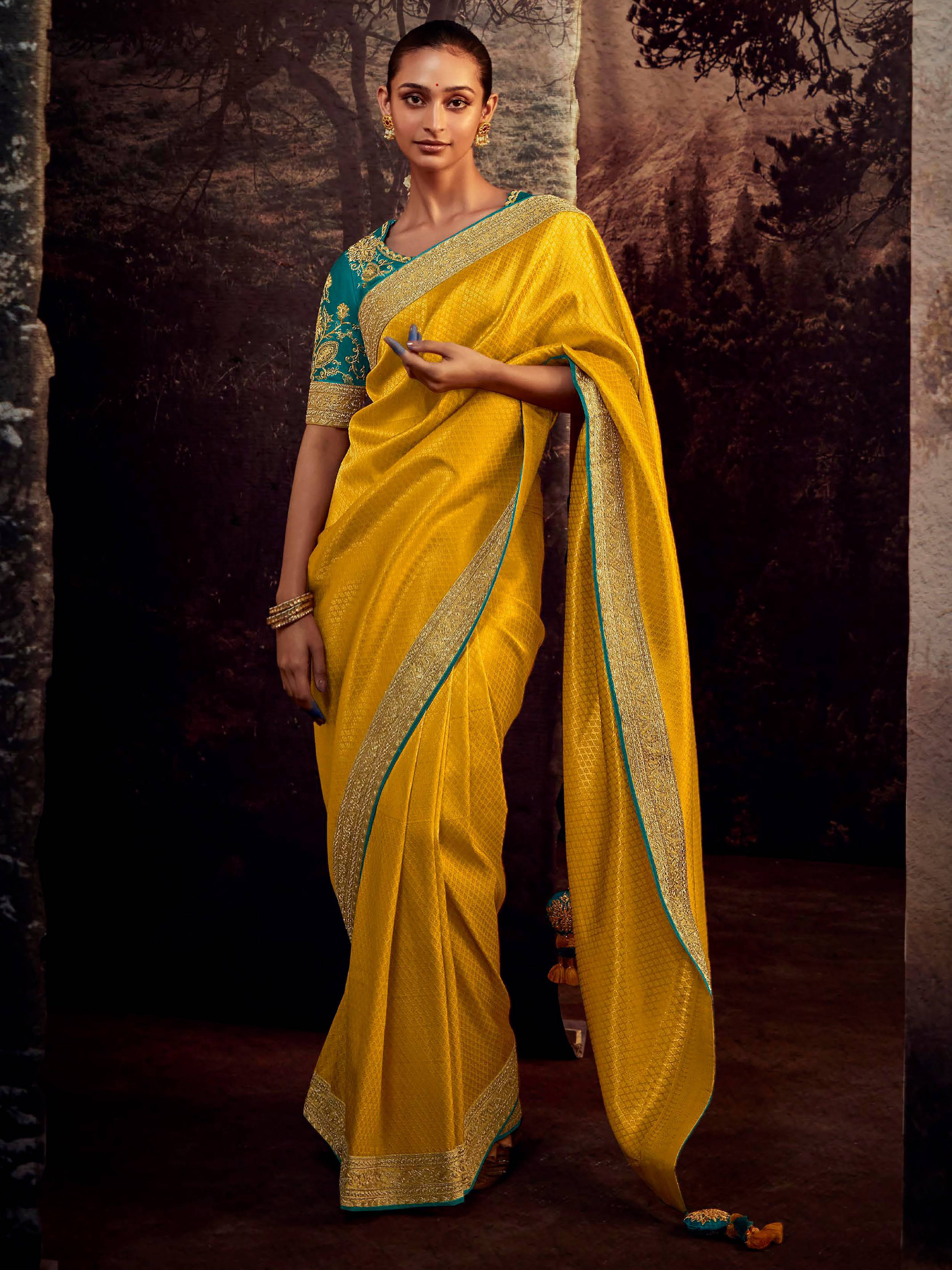 Yellow saree style cheap