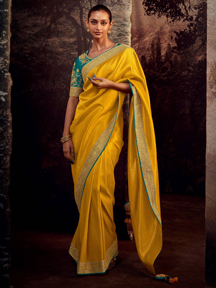Captivating Yellow Woven Silk Haldi Wear Saree With Blouse