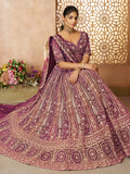 Enchanting Wine Thread Work Net Engagement Wear Lehenga Choli