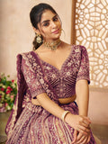 Enchanting Wine Thread Work Net Engagement Wear Lehenga Choli