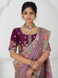 Fascinating Mauve Beads Work Dola Silk Engagement Wear Saree