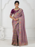 Fascinating Mauve Beads Work Dola Silk Engagement Wear Saree