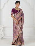 Fascinating Mauve Beads Work Dola Silk Engagement Wear Saree