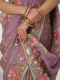 Fascinating Mauve Beads Work Dola Silk Engagement Wear Saree