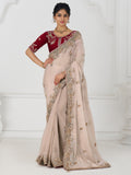 Incredible Beige Thread Work Silk Engagement Wear Saree With Blouse