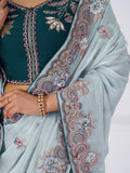 Marvelous Grey Sequins Silk Reception Wear Saree With Blouse