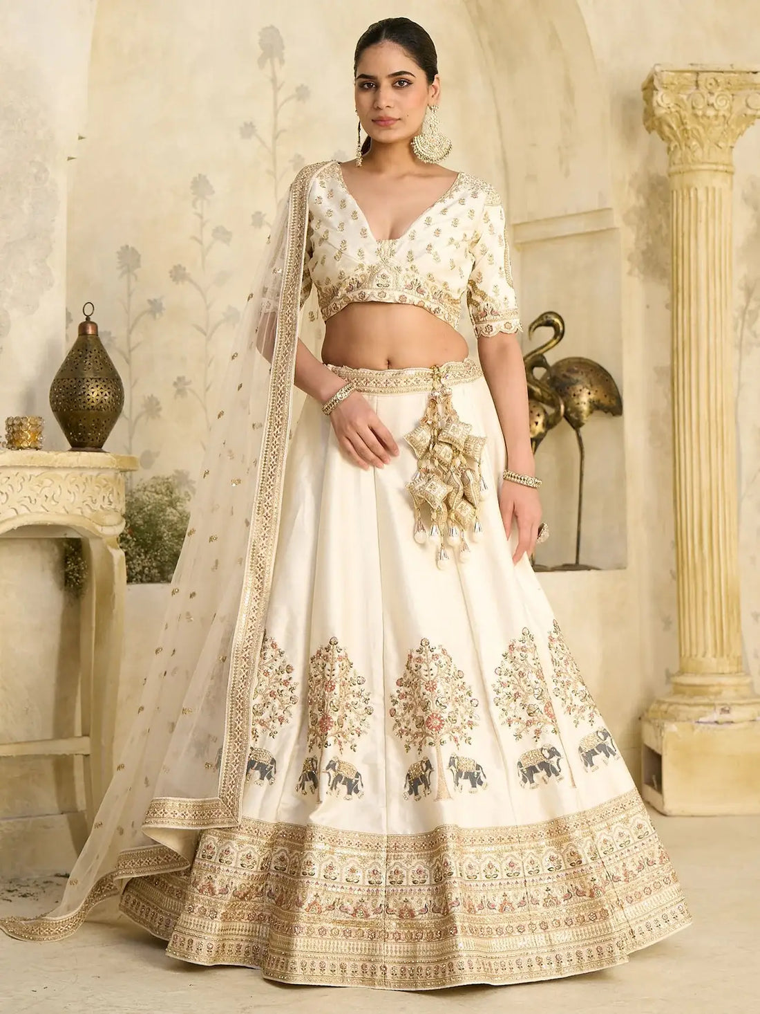 Amazeballs Cream Embroidered Silk Reception Wear Lehenga With Blouse